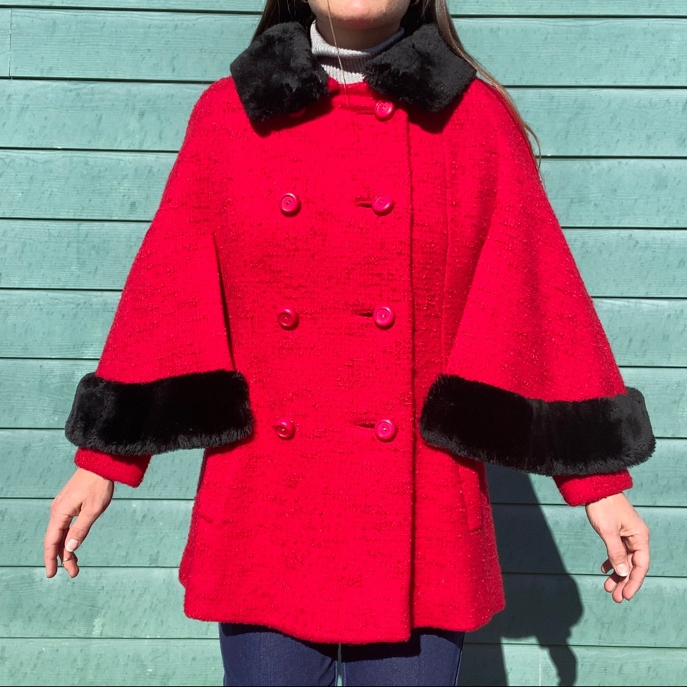vintage union made fur trimmed coat / cape